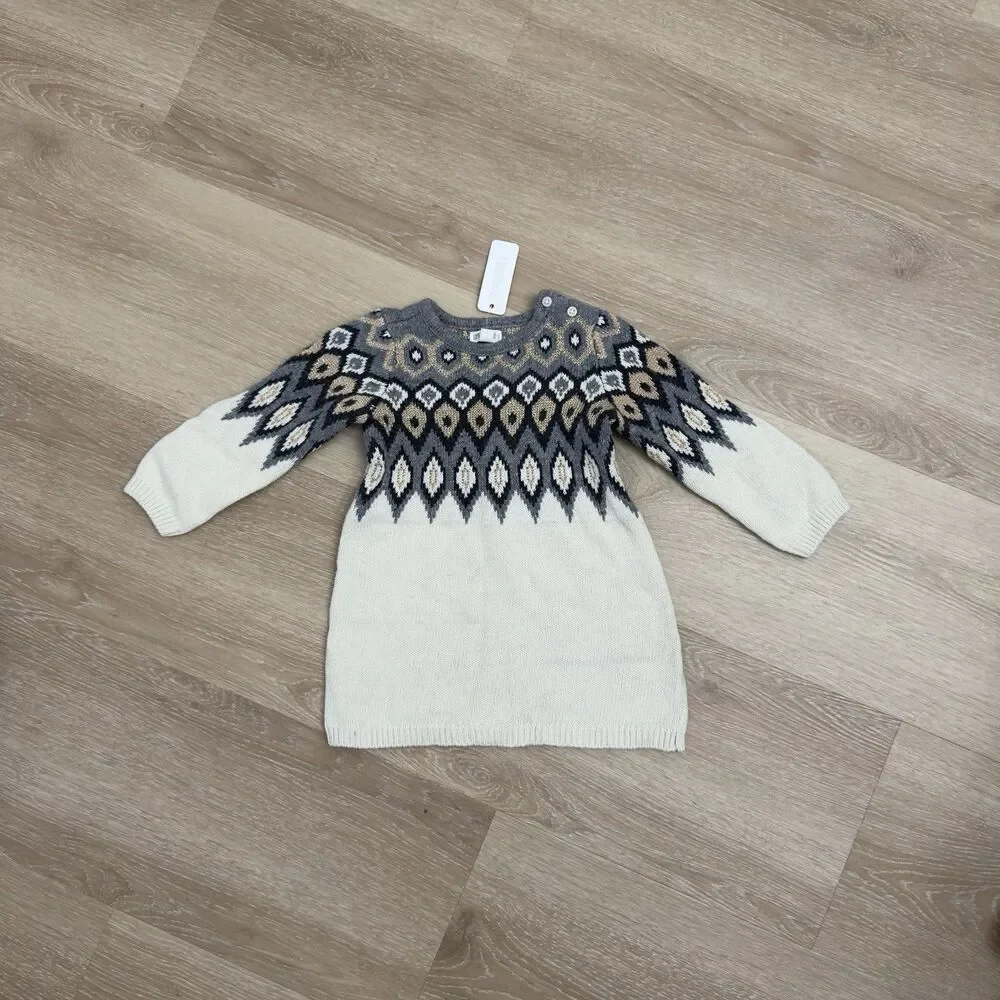 NWT Gymboree Baby Fair Isle Metallic Sweater Dress 18-24M Cotton Blend Holiday